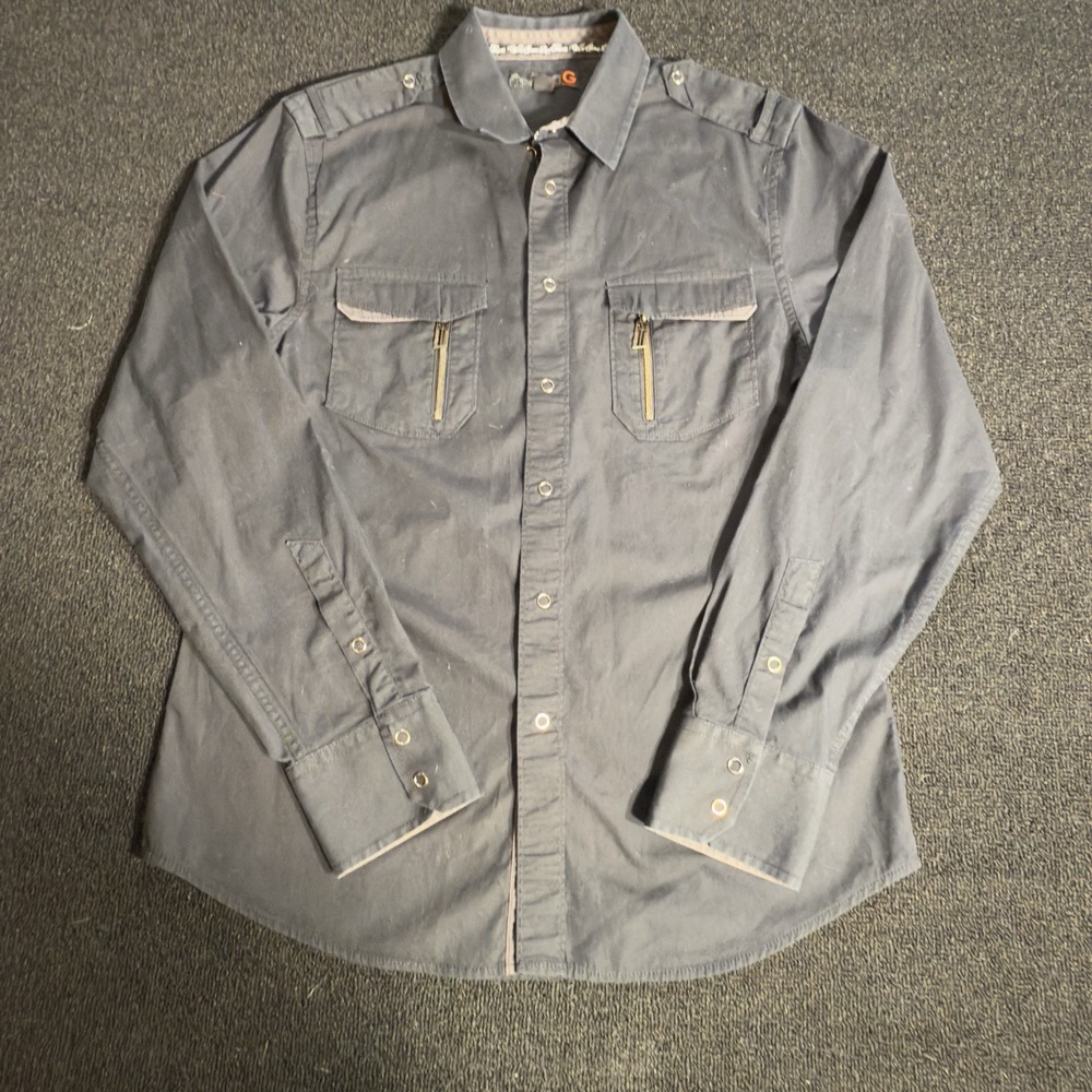 G by Guess Men's Gray Long Sleeve Button Up Shirt Casual Utility Pockets‎ Size L